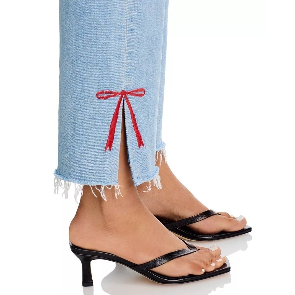 NWT Mother The Rambler Slice Hover Fray Bow Ankle Wide Leg Jeans $288 - Size 24 - Picture 7 of 13